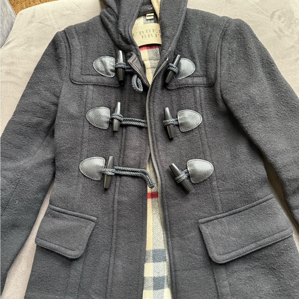 Burberry Black Wool Toggle Trench Coat